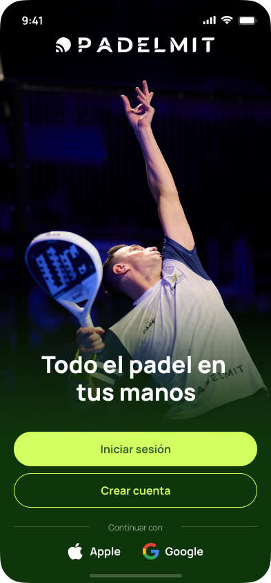 Pantalla de bienvenida de la app Padelmit